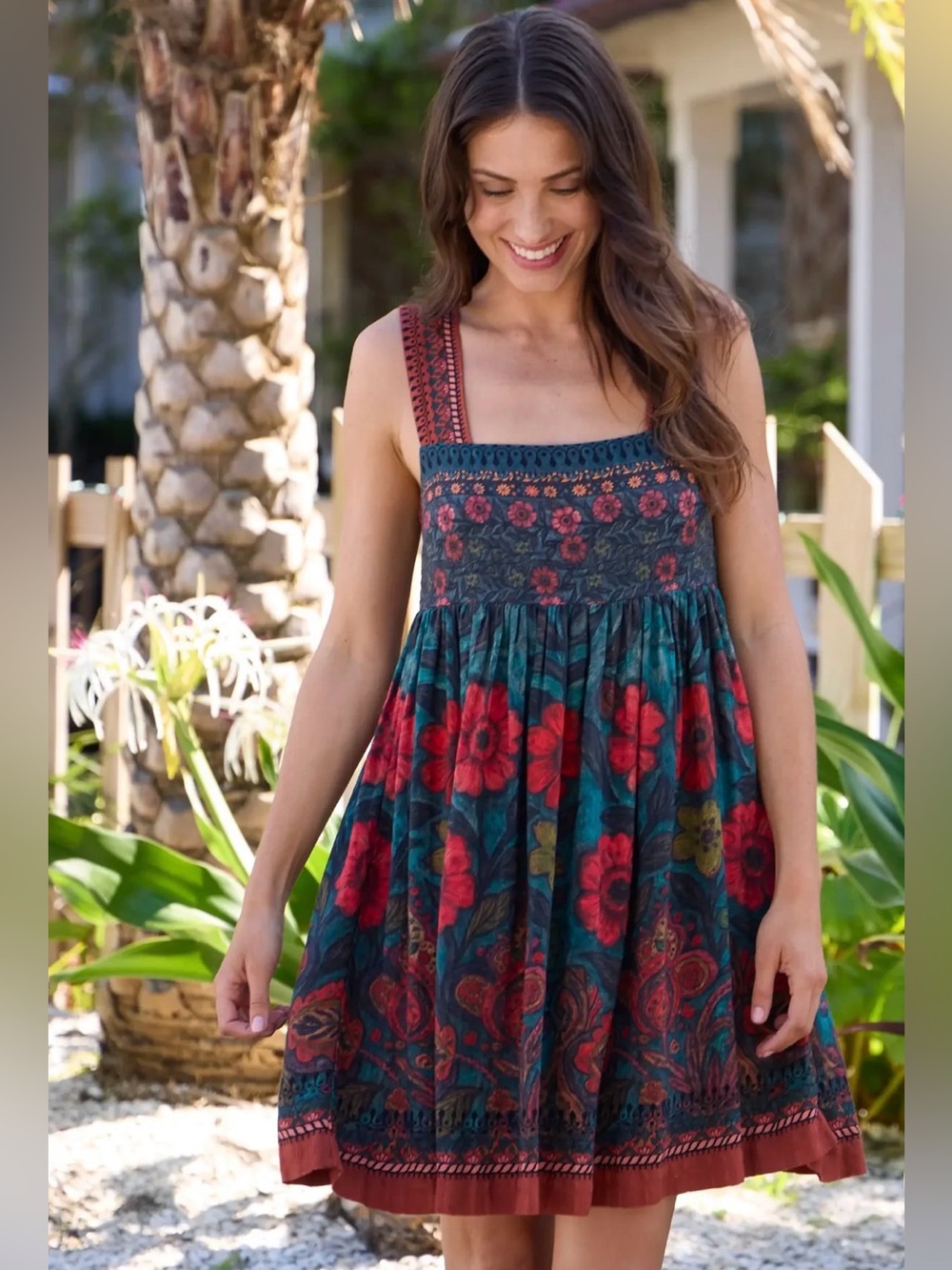🔘NATURAL LIFE “Tricia” Teal and Red Floral mini Dress